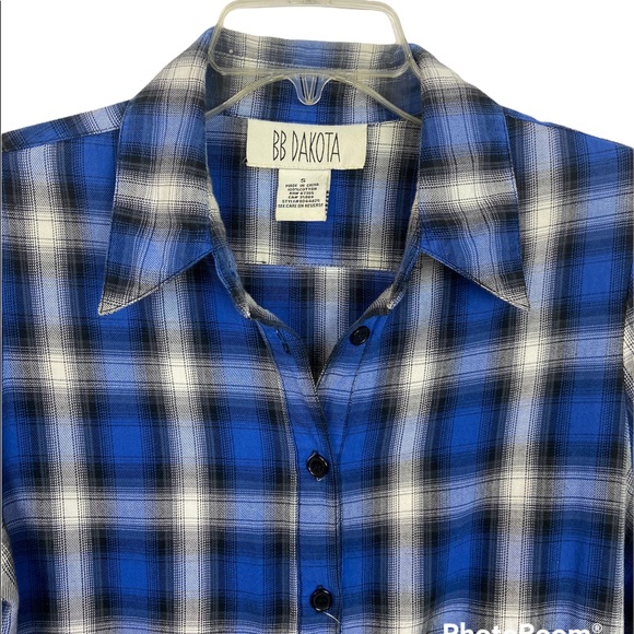 BB Dakota Keenan Blue Black White Plaid Shirt Dress Size Small - Picture 3 of 7